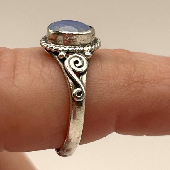 Sterling Silver 925 Rainbow Stone Ring Size 5.5 Artisan Scroll Design - Picture 9 of 13